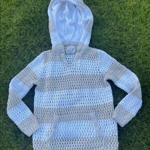 Peek Girls 4 5  Sweatshirt Hoodie Jacket Size 4-5 Small Beige White Stripe